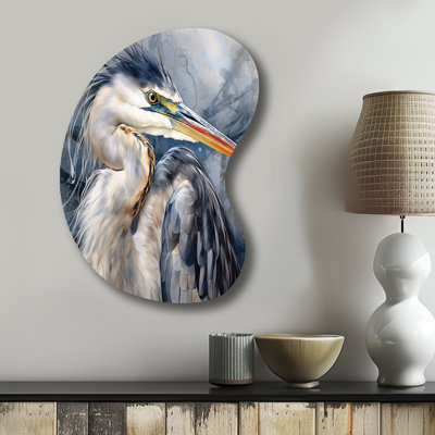 «Heron Waterbird II», reproduction d'art asymétrique bleue en métal