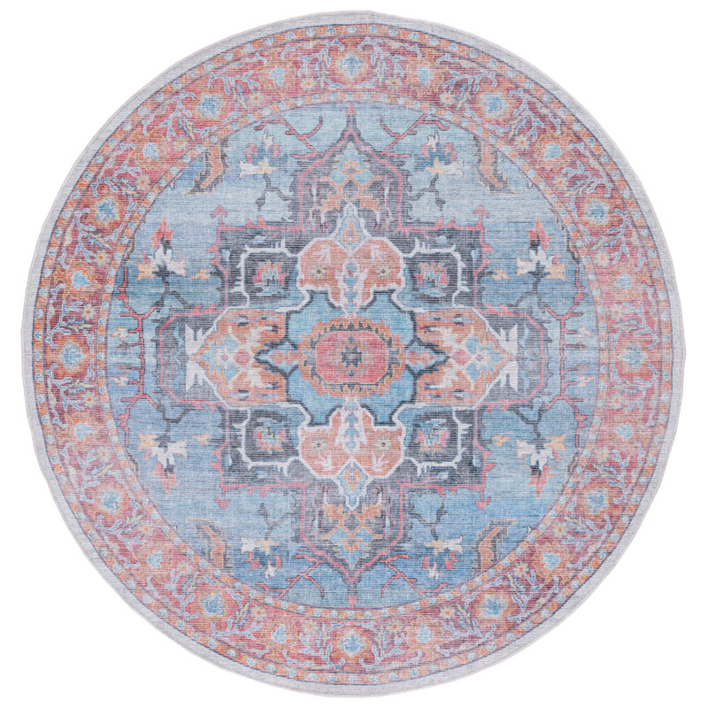 Oriental Blue/Pink Area Rug, Round 6'7"