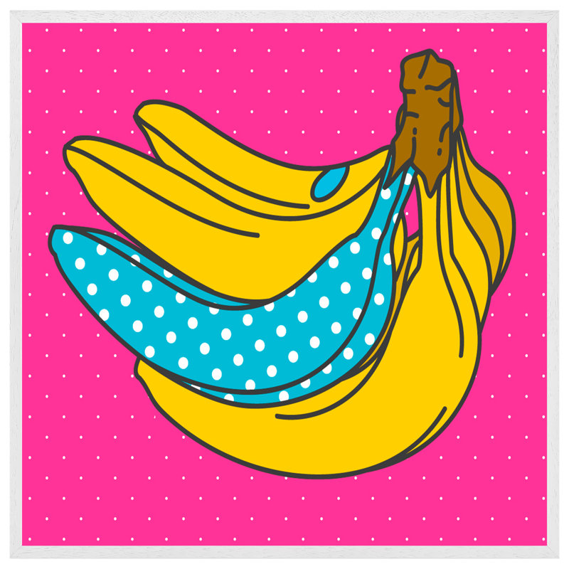 Freeburg Pop Art Banana 1 Piece Single Picture Frame Wall Art, 76cm H x 76cm W x 4cm D, White Framed