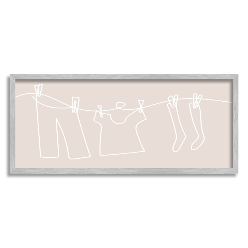 Bb-042-«Minimal Laundry Doodle» encadré sur bois par Lil 'Rue, Estampe numérique Farmhouse, 10" H x 24" W x 1.5" D