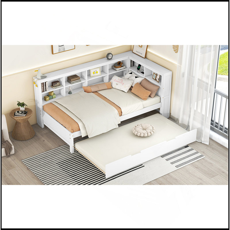 Lit de jour polyvalent en bois avec rangement et fonction de chargement pour une vie confortable, Blanc