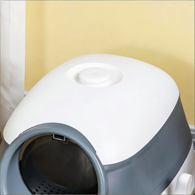 Litière pour chat fermée avec couvercle et assainisseur d'air, pliable pour économiser de l'espace, conception à rebord élevé pour contenir la litière, grande porte d'entrée pratique, blanc gris, polypropylène, dimensions: L 20,5 po