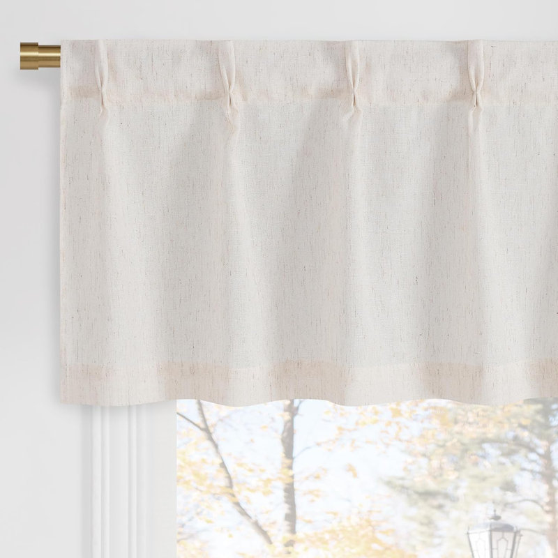  Pinch Pleated Linen Valances for Windows, 2 Panels Set Farmhouse Light Filtering Small Sheer Curtains for Cafe Bar Kitchen Over Sink Christmas Decor