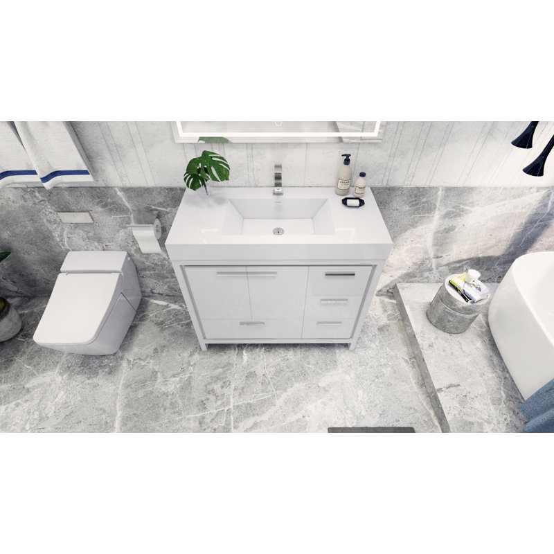 Meuble-lavabo simple 42 po Charmante, Blanc brillant, Chrome