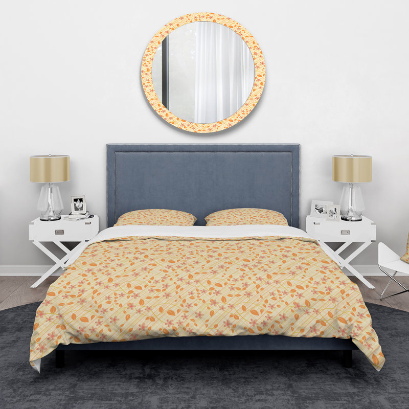 Orange Flower Vines - Ensemble de housse de couette moderne - Microfibre de polyester