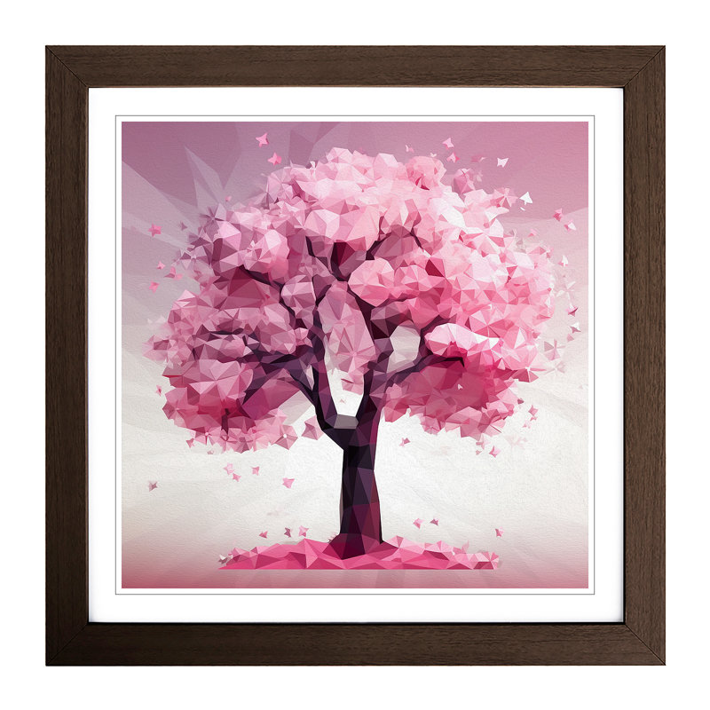Cherry Blossom Tree Polygon - Framed Print, Walnut