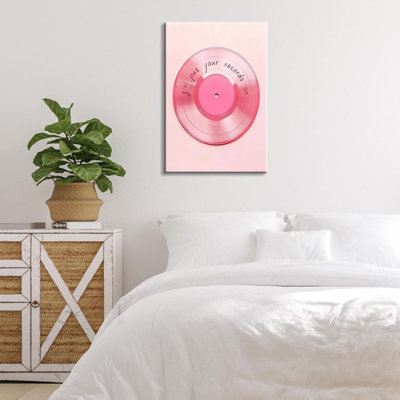 Vintage Light Pink Vinyl Record Wall Art Poster Retro Maximalist Eclectic Canvas Picture Art Decor Y2k Girly Print Trendy Family Home Room Decor Aesthetic 60X90 CM Wrapped Framed