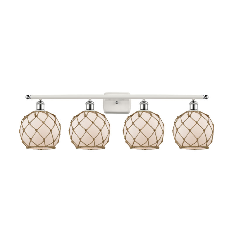 Larochelle 4 - Light Dimmable Vanity Light, White and Polished Chrome, 6 Watt Vinage LED Bulb, White/Brown