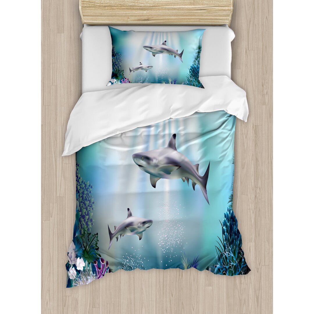 Bettbezug Set, Sharks Coral Aquatic, Unterwasser-, Mehrfarbig