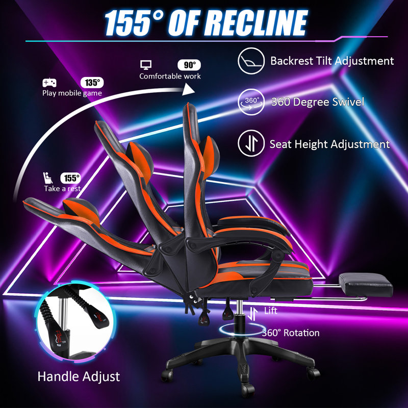 Wrought Studio™ Adjustable Reclining Leather Swiveling PC & Racing Game Chair, Black/Orange
