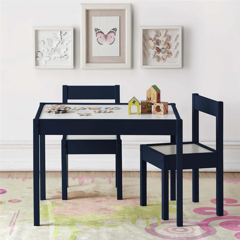 Ensemble de table et de chaises pour enfants 3 pièces Hunter, Blanc / noir