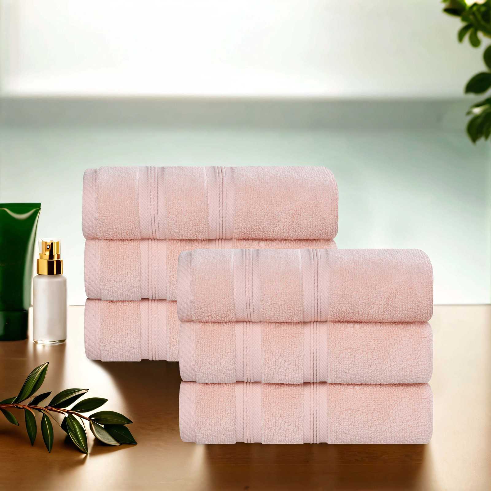 6-Piece Zero-Twist Quick-Dry Cotton Towel Set, Peach
