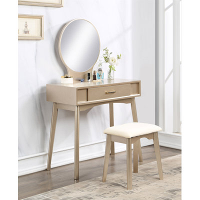 Ensemble coiffeuse et tabouret contemporain en bois Maly