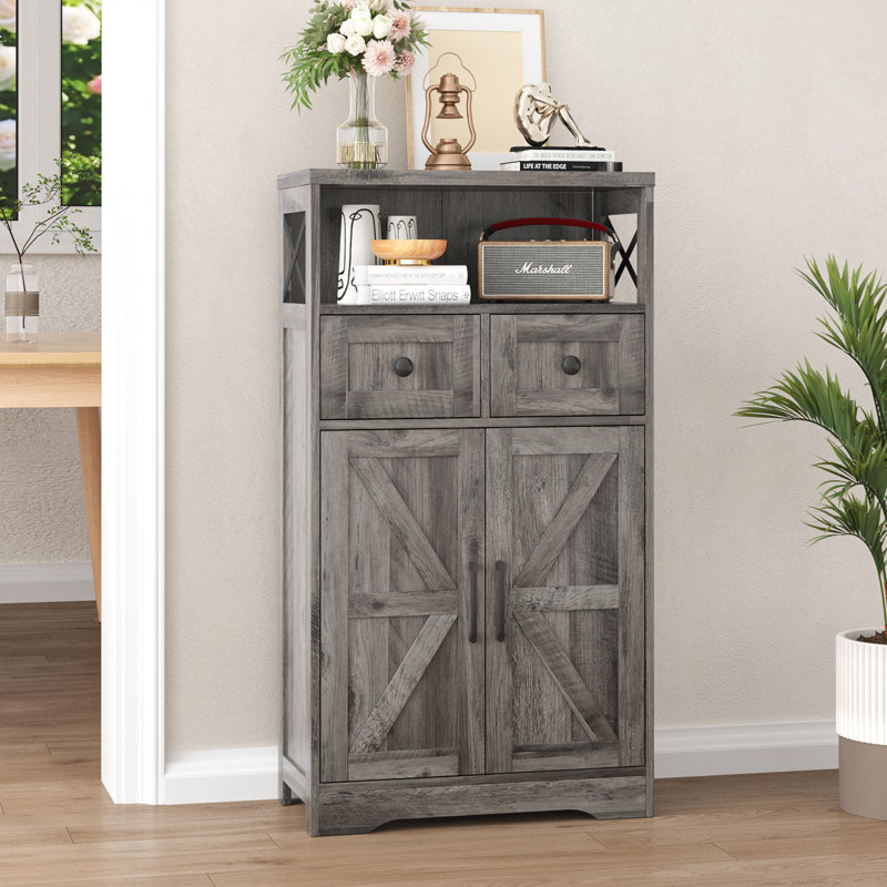 Storage Cabinet With Doors And Drawers, Gray