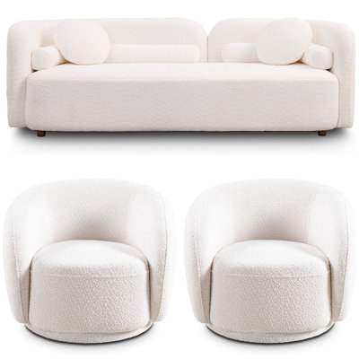 Luxury Modern 3 Seater In White Boucle For Living Room, Apartment And Home Office, Design, Comfortable Sitting Cloud Couch Minimalist Good Support Upright