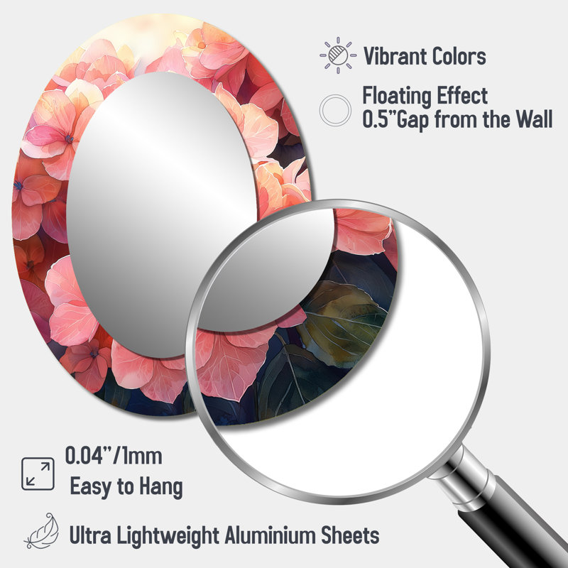 Hydrangeas dans le coucher du soleil brillant IV - décoration murale ovale rose, 40 po x 30 po