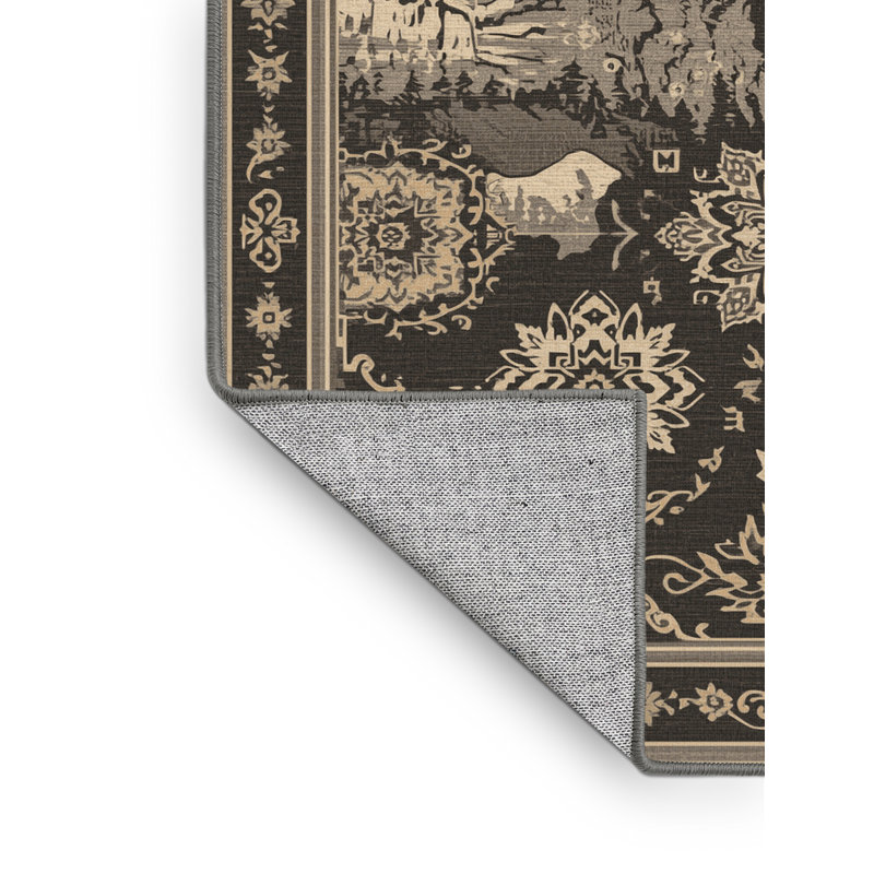 Machine Washable Paitlyn Mount Rushmore Traditional Oriental Rug in Gray – Gray Binding, 6x9