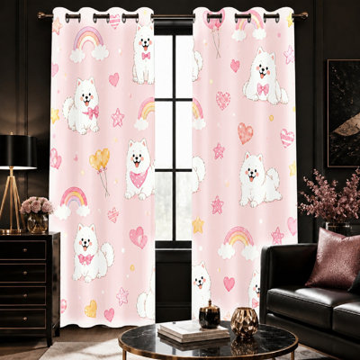 2 pièces mignon chien arc-en-ciel avec motif de rideaux bloquant le soleil, style dessin animé, aquarelle fantaisiste