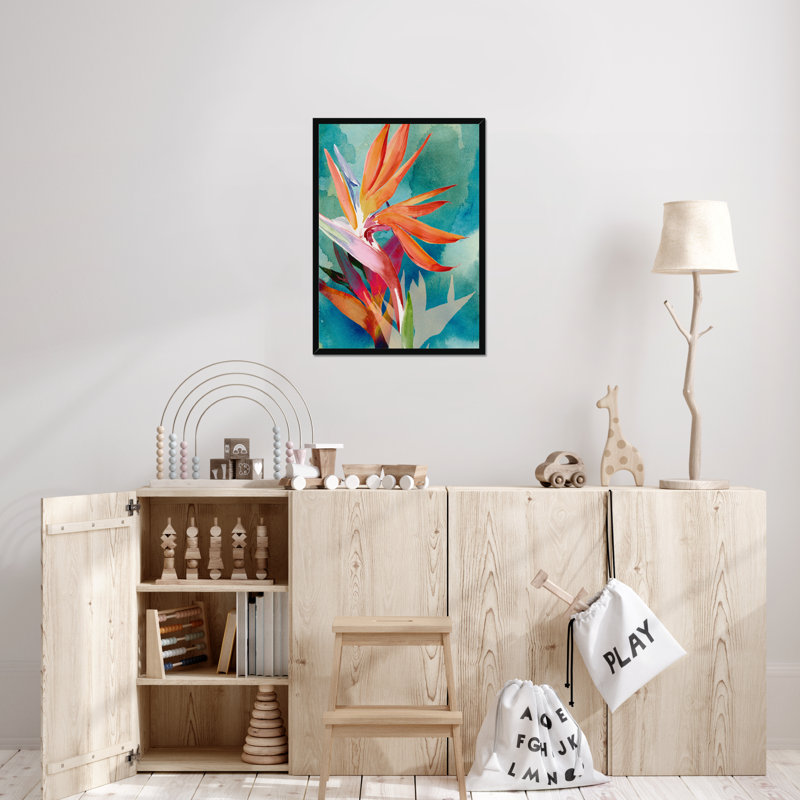 Vivid Birds of Paradise II by Jennifer Paxton Parker - Painting, Black Single Picture Framed Paper, 50cm H x 34cm W