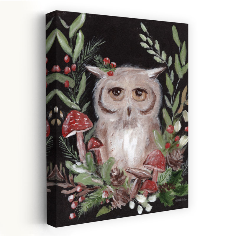 Hibou de Noël et champignons, H 60 po x l 40 po