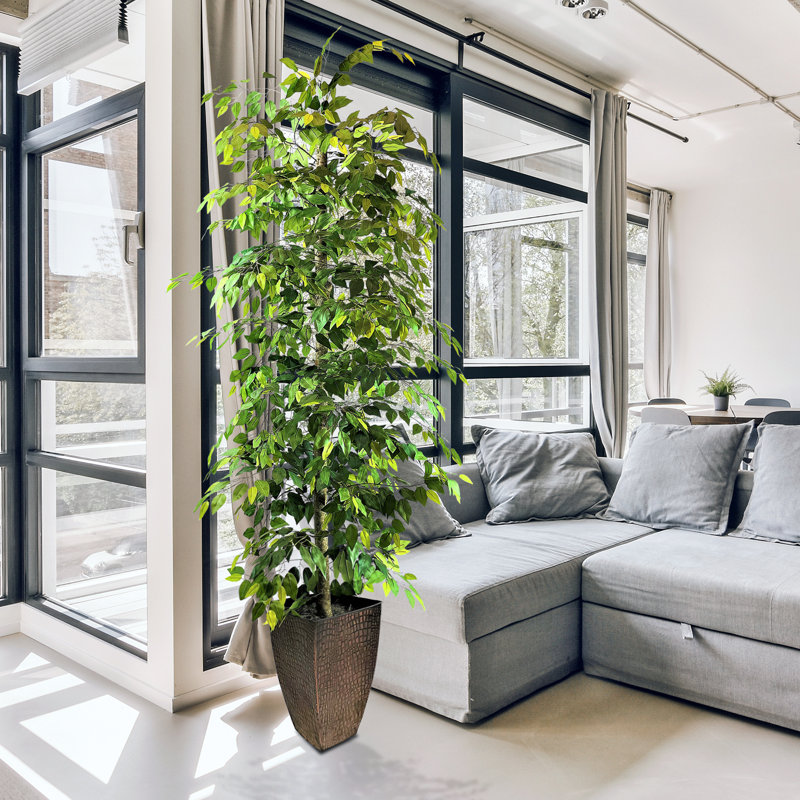 96'' Faux Ficus Tree in Metal Planter