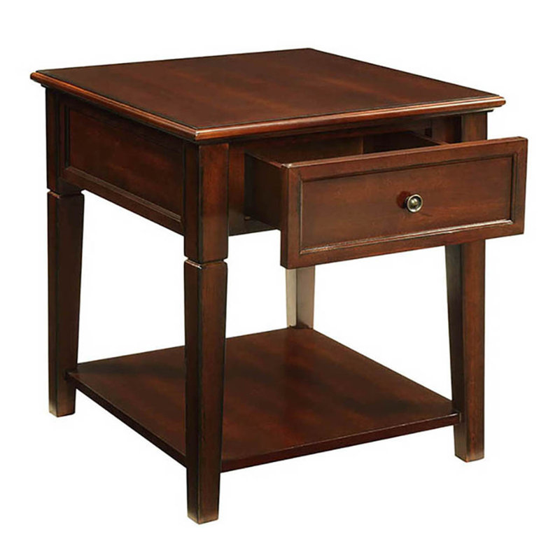 Walnut End Table with Bottom Shelf