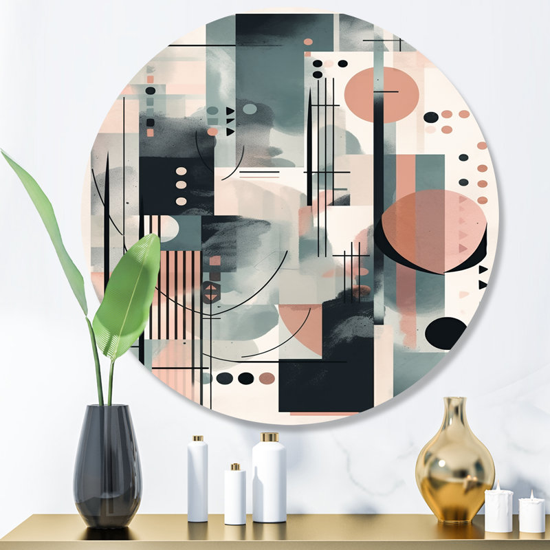 Cream Blue Minimalism Quiet Depths I - Abstract Minimalism Round Wall Art on Metal, 16" H x 16" W x 1" D