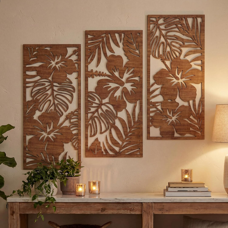Wooden Palm Leaf Mural