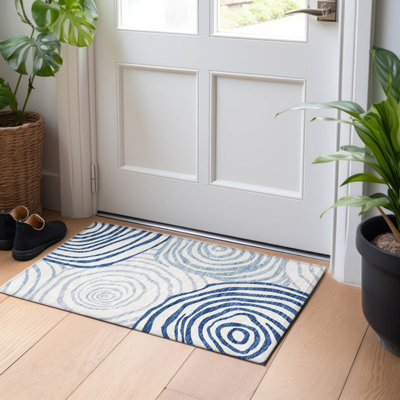 Tapis bleu Prisco lavable à la machine de qualité supérieure, Rectangle 1 pi 8 po x 2 pi 6 po