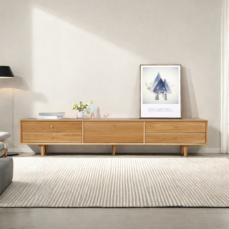Meuble télé moderne en chêne simple, 82.67", Naturel