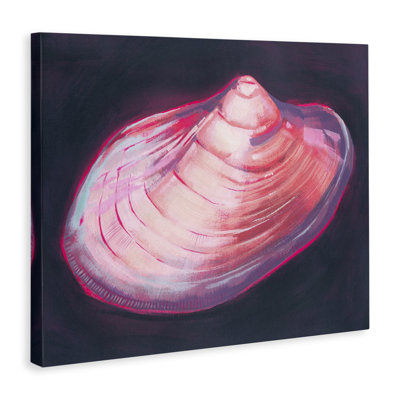 Art mural coquillage rose sur toile noire par Grace Popp