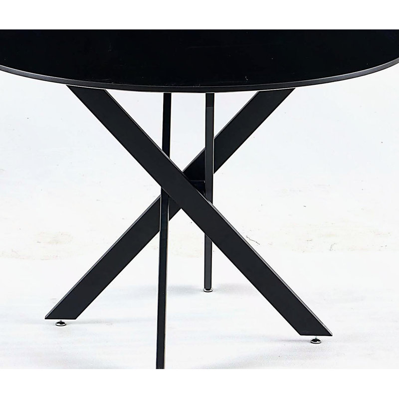 Table de salle à manger 42,1 "Mid-Century pour 4 à 6 personnes avec plateau rond en MDF, table de salle à manger à piédestal, table basse de loisir, pieds croisés