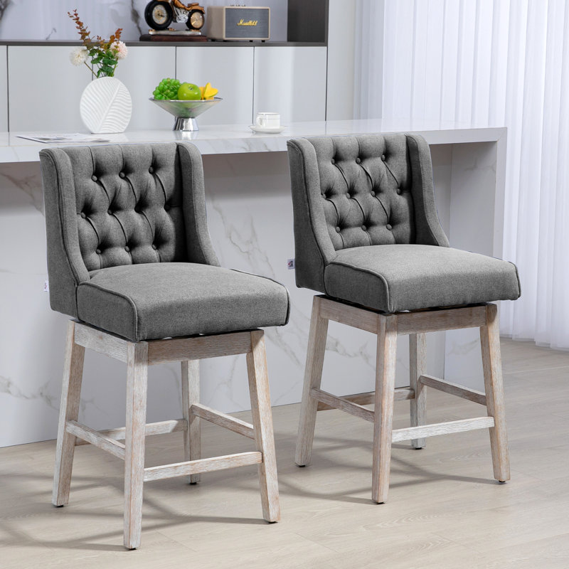 2 Counter Height Treasures, 180 Degree Swivel, 27" Seat Height, Solid Wood Footrest, Button , Grey 2 , Swivel Seat, High, With Footrest & Feature