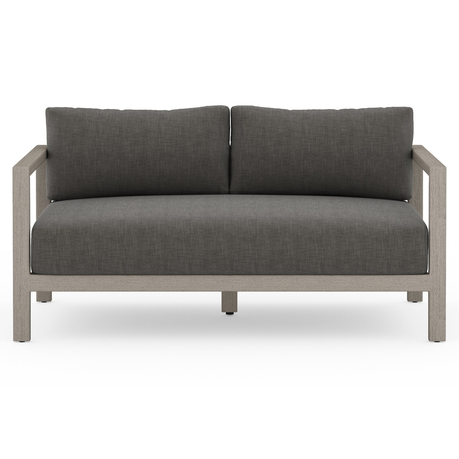 Cavani 59.75'' Wide Teak Loveseat with Cushions, Weathered Gray, Charcoal