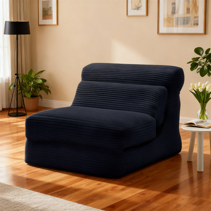 Compression Folding Sofa Bed,Convertible Sleeper Chair, Single Floor Mattress Foam Filling Couch, Black Corduroy