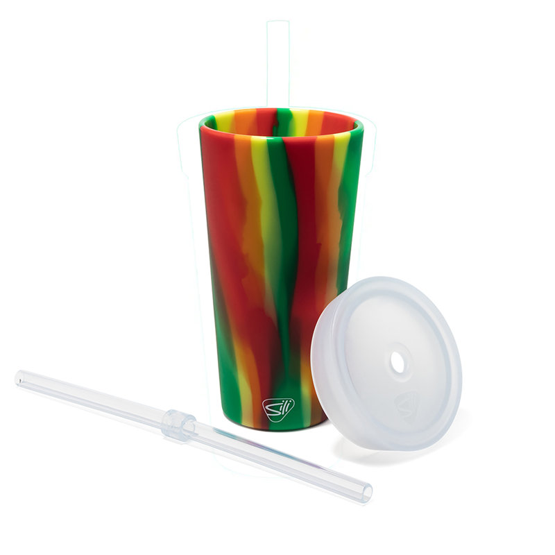 Silipint: Straw Tumber 22oz: Hibiscus - Silcone Travel Cup, Airtight Lid, Unbreakable