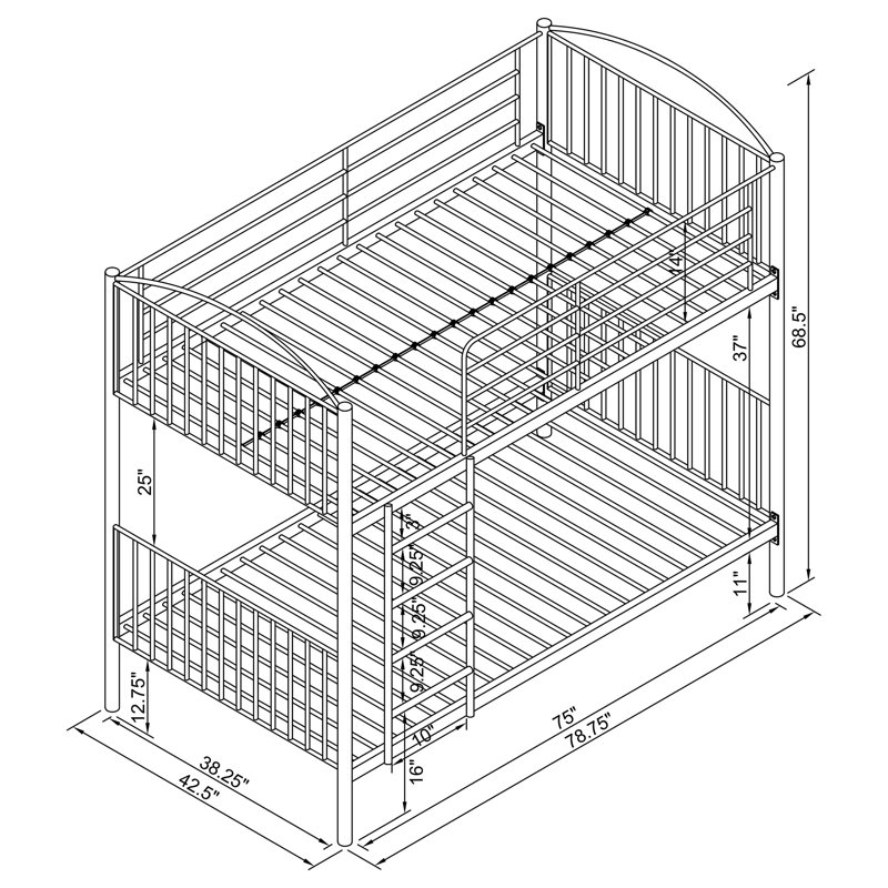 Delreal Twin over Twin Standard Bunk Bed by Isabelle & Max, Gunmetal
