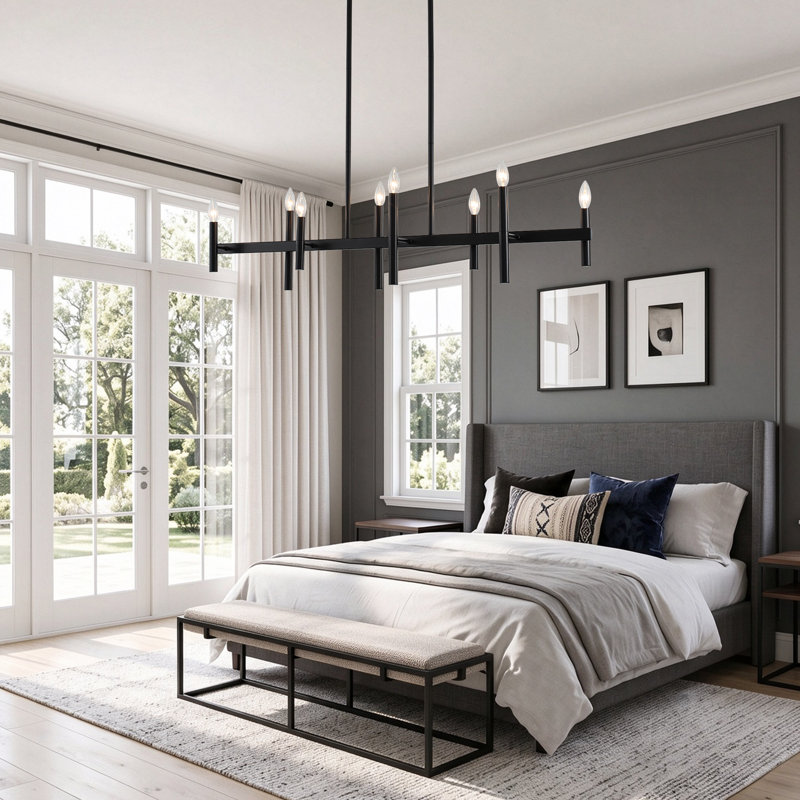 Suspension linéaire à 8 lumières avec variateur, style bougie, pour îlot de cuisine, salle à manger et salon., 8 lumières
