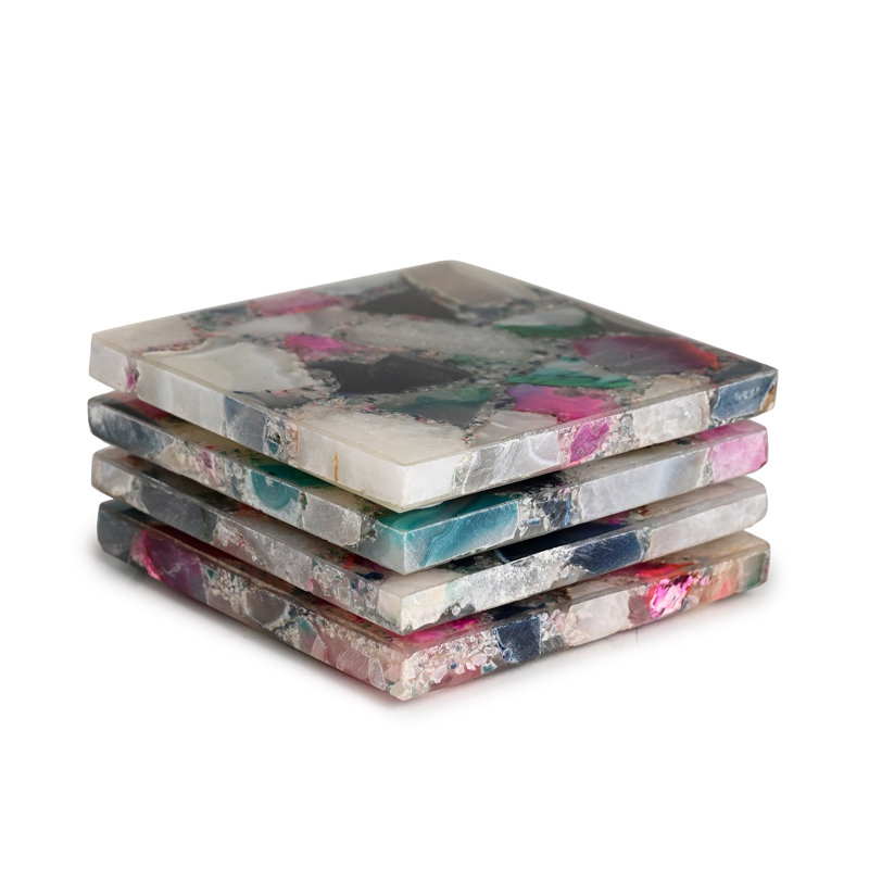 Ensemble de 4 sous-verres en agate mélangée