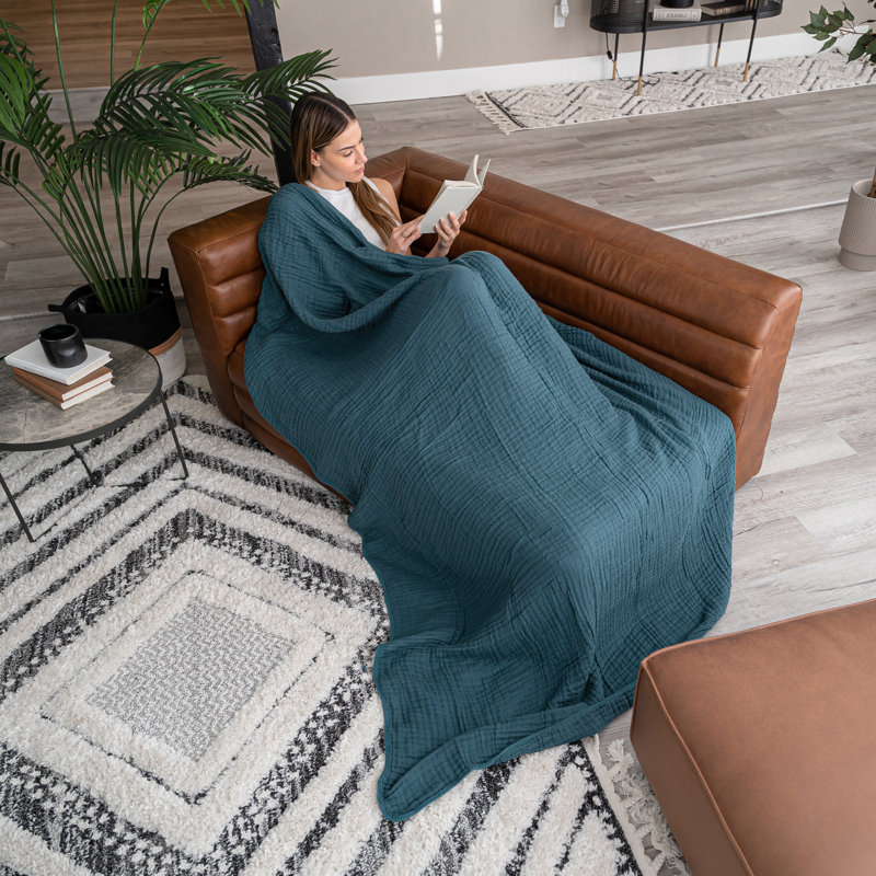Karlina Muslin Blanket, Throw, Neptune