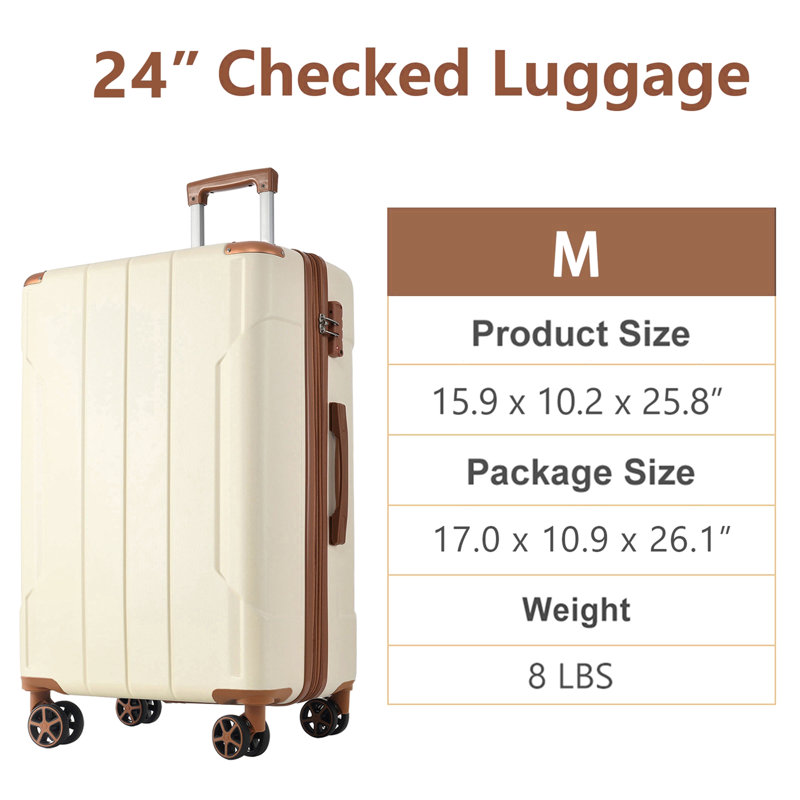 Valise rigide, valises en ABS léger et durable avec roues doubles, bagage à carreaux extensible de 24 po 24 po, Brun