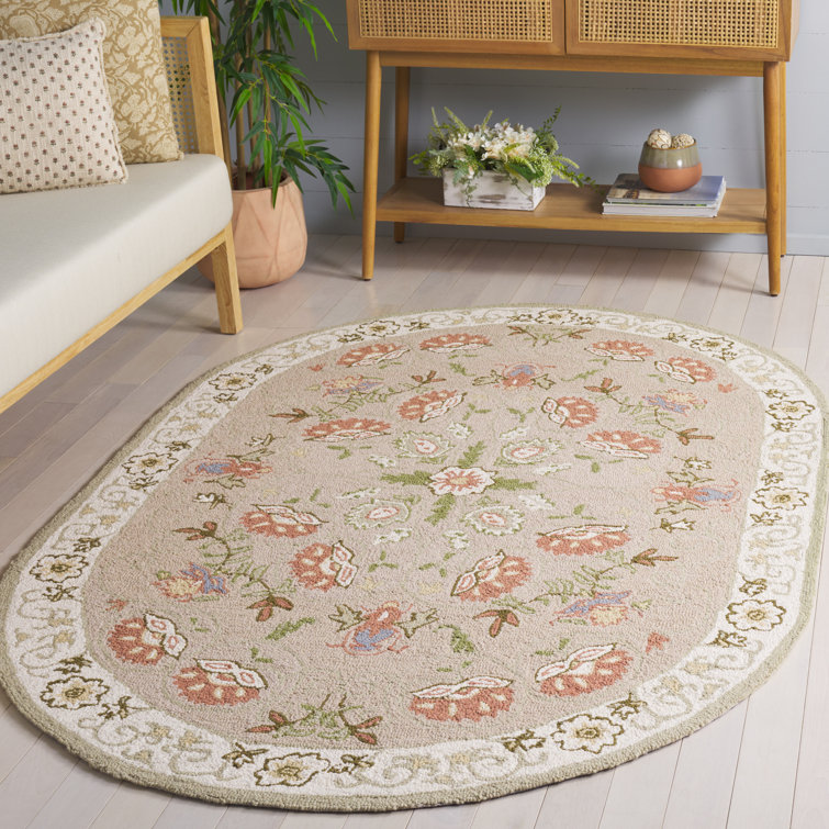 Hollander Floral Hand-Hooked Wool Beige/Green Area Rug
