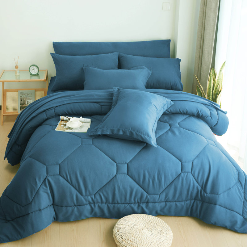 8 PCS Modern Comforter Set with Sheets All Season Bed in a Bag, Dusty Blue, Full Comforter + 7 Additional Pieces