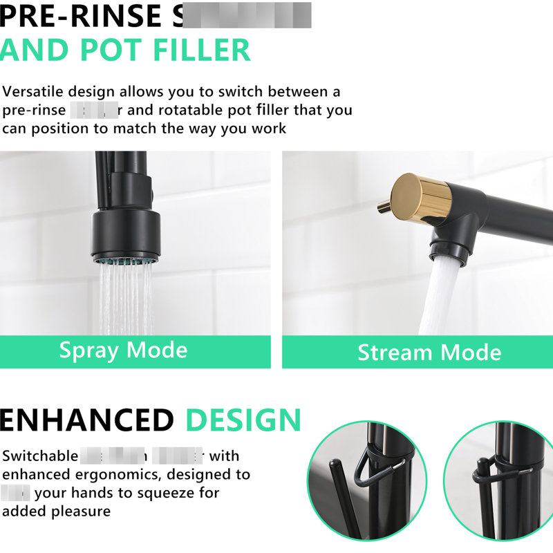 Kitchen Faucet With Pull Down , Matte Black And Gold, Single Handle, 360 Rotatable, For Use Faucet, Lever, Rotation, Sink