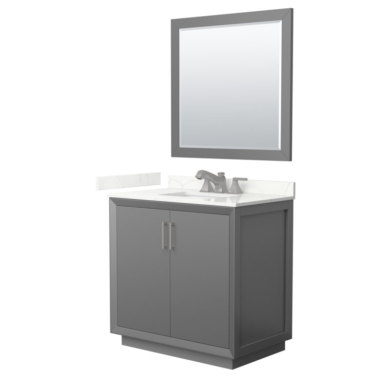 Strada 36'' W Single Vanity, Dark Gray, Giotto Quartz, Satin Bronze