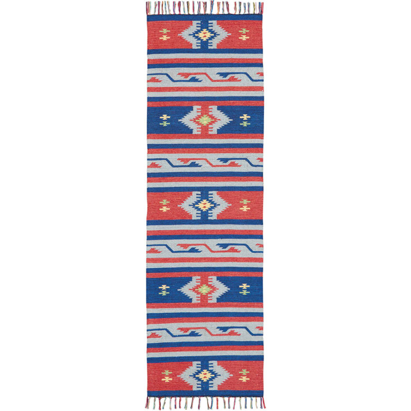 Tapis bleu bohémien Farrah, Tapis de couloir 2 pi 3 po x 7 pi 6 po