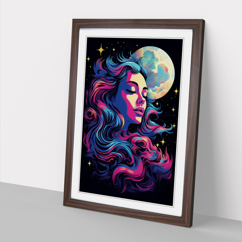 Moon Pop - Single Picture Frame Print on Wood, Walnut Framed, 46cm H x 34cm W x 2cm D