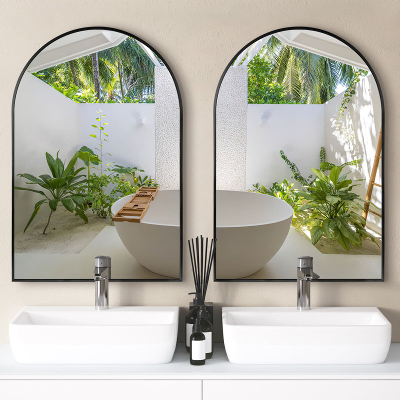 Arch Metal Arched Wall Mirror, Black, 30'' x 20''