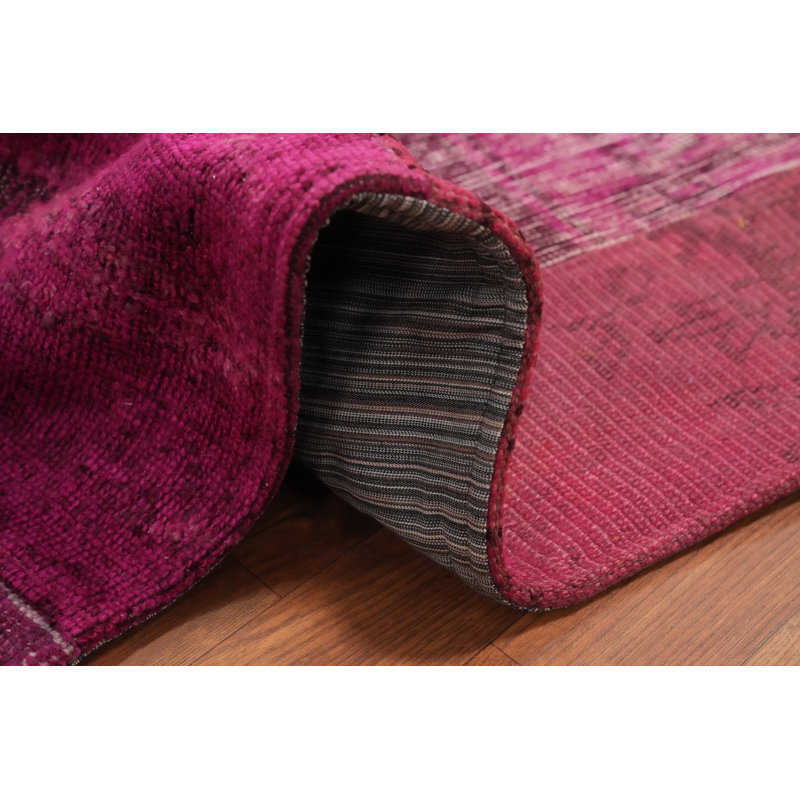 Tapis fuchsia rose en laine à motif patchwork 8 x 10