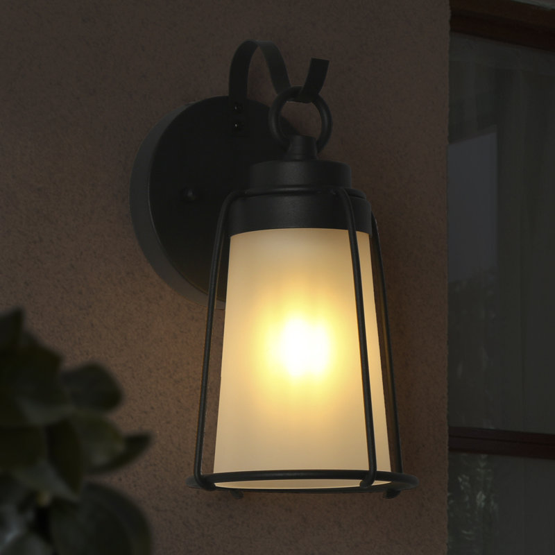 Black 10.6''H Seeded Glass Outdoor Wall Lantern